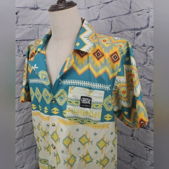 Saint Javelin Crimea Beach Party Hawaiian Open Collar Shirt Tribal Southwestern - Picture 2 of 10
